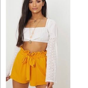 Mustard Crepe Ruched Tie Waist Shorts size 2